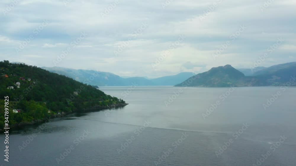 Flight over beautiful Hardangerfjord in Norway Flight over beautiful Hardangerfjord in Norway
