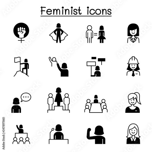 Female, woman, feminist, women’s day icons set vector illustration graphic design