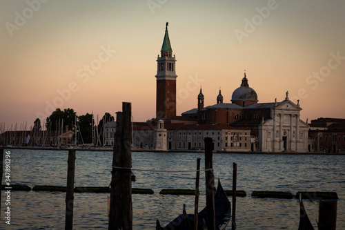 San Giorgio Maggiore in Venice, Italy at dusk shot from a waterfront