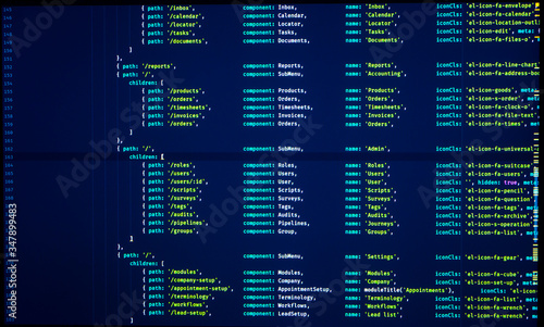 Digital java code. Coding application by programmer developer. Web app code. Script on computer with source code. Programming code abstract background screen of software