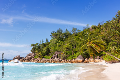 Seychelles Anse Georgette beach Praslin island palm vacation sea