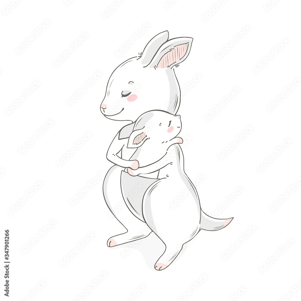 Kangaroo. Animal family character. Vector illustration. Mom and baby. Happy mother day. Mom I love you. Kangaroo. Animal family character. Vector illustration. Mom and baby. Happy mother day. Mom I love you.