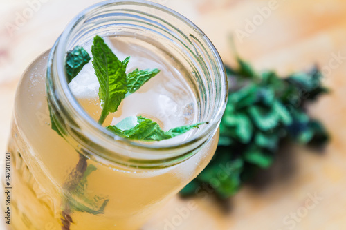 Home made ice tea with mint and lime