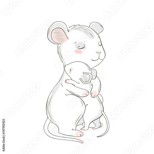 Mouse family character. Vector illustration. Mom and baby. Happy mother day. Mom I love you.