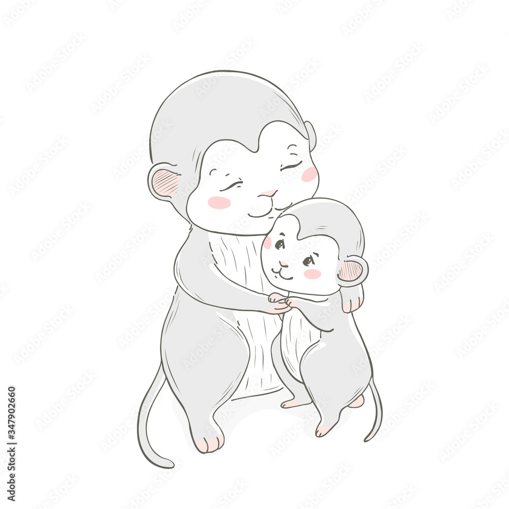 Animal family character. Vector illustration. Mom and baby. Happy mother day. Mom I love you. Animal family character. Vector illustration. Mom and baby. Happy mother day. Mom I love you.