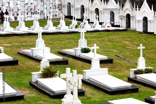 Cementerio con tumbas y nichos