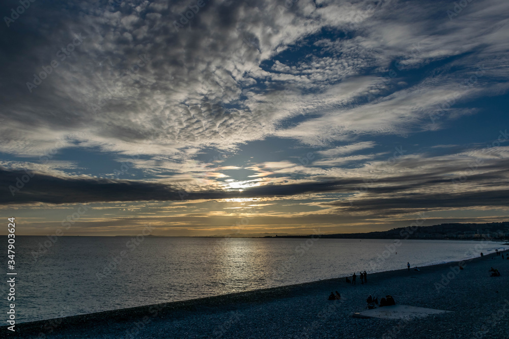 Sunset on the mediterranean beach