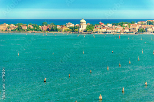 Aerial panoramic view to Lido island near Venice