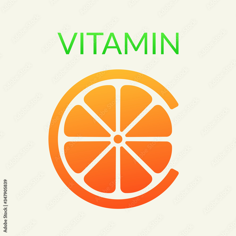 Vitamin C concept, citrus fruits, healthy. Vector illustration, abstract slice of orange in the letter C. Can be used for logo, icon, on web pages. Vitamin C concept, citrus fruits, healthy. Vector illustration, abstract slice of orange in the letter C. Can be used for logo, icon, on web pages.
