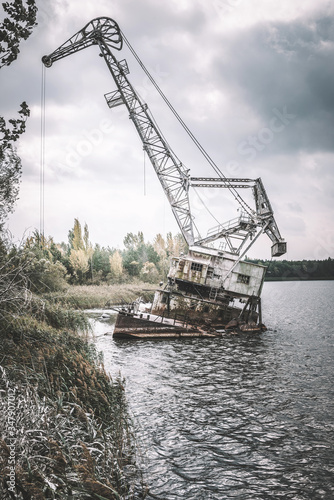 Chernobyl Abandoned Cranes. Rusty cranes in Chernobyl Exclusion Zone.