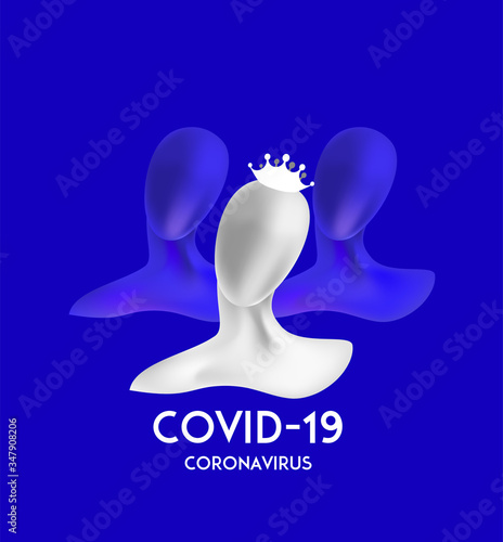 Conceptual covid -19 vector Illustration with silhouettes of people and crown on the head of infected one