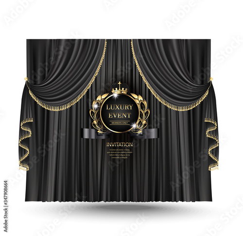 Elegant vip background with black curtains with fringe. Vector illustration