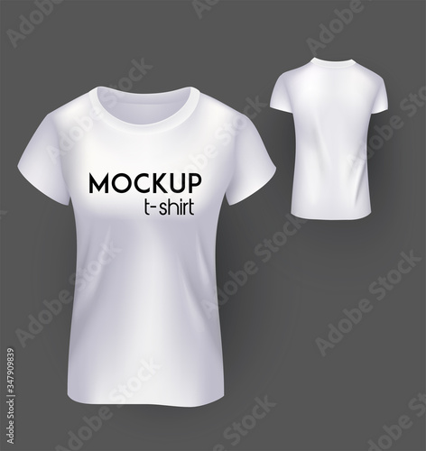 T-shirt female white mock up. Vector illustration