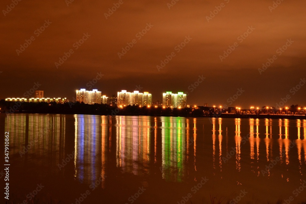 night city waterfront water reflection beautiful night city waterfront water reflection beautiful