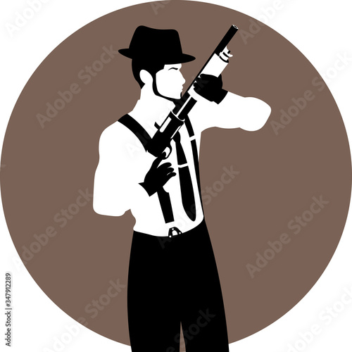 faceless vintage man with a shotgun