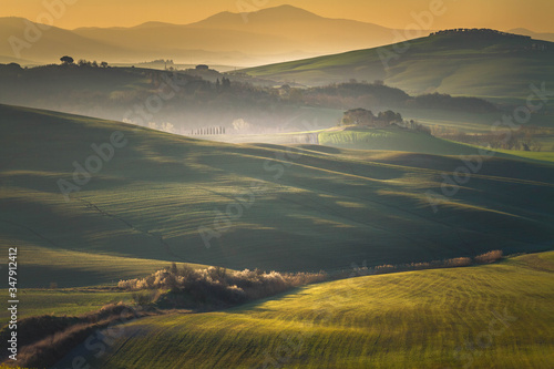 Toskanische Hügellandschaft im Morgennebel photo