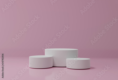 3d rendered illustration. pink minimal scene , podiumfor cosmetic product presentation. Abstract background with geometric podium platform in pastel colors. Template for design, presentation, advertis