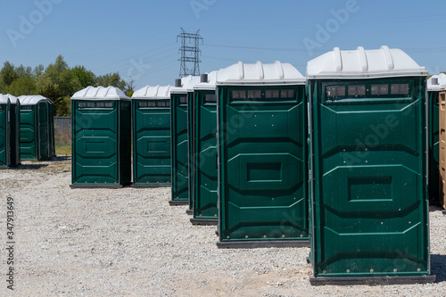 Porta Potty storage area. Portable toilets are usually seen at concerts, parks and construction sites. © jetcityimage