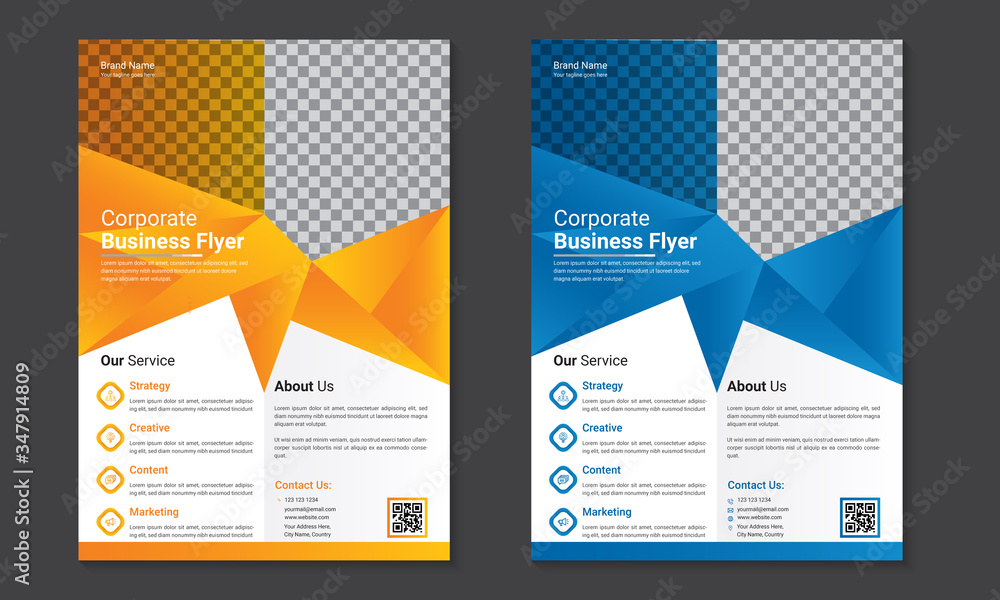 Obraz premium Creative business brochure flyer design template with blue and orange gradient, book cover template vector, layout in A4 size, Leaflet presentation template.