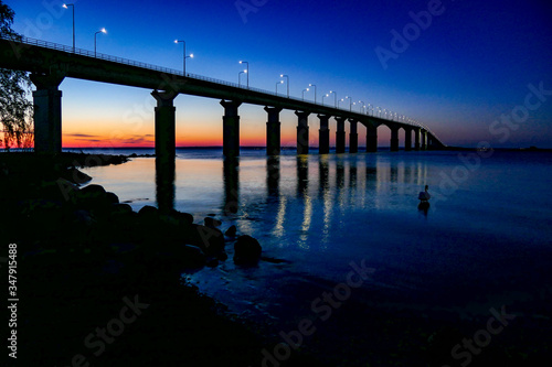Farjestaden, Oland, Sweden  The Oland bridge at sunrise. photo