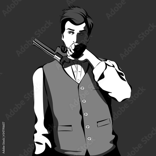 old-fashioned man holding a revolver