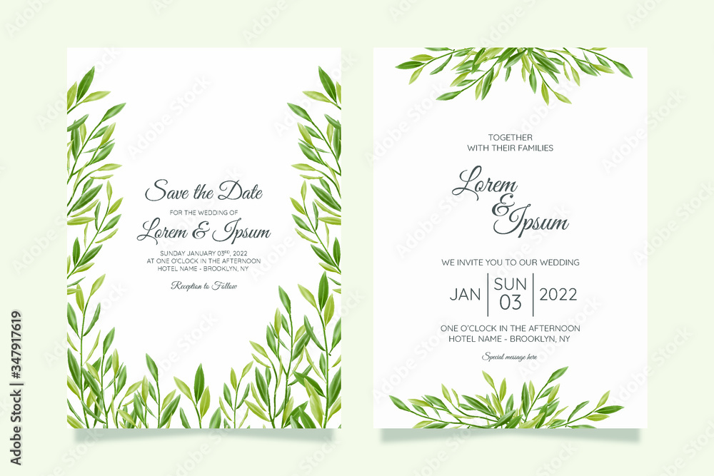 Obraz Beautiful premium wedding invitation card template set with floral frame