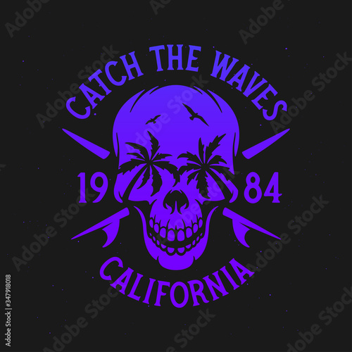 Photography California surfing skull palms t-shirt graphics design