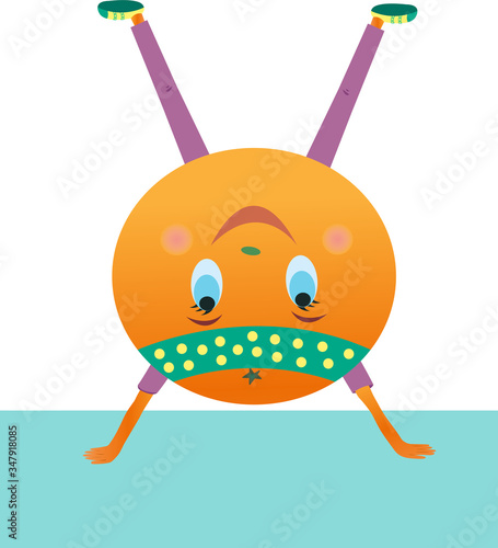 Cool orange vector stands on hands. Orange goes in for sports.