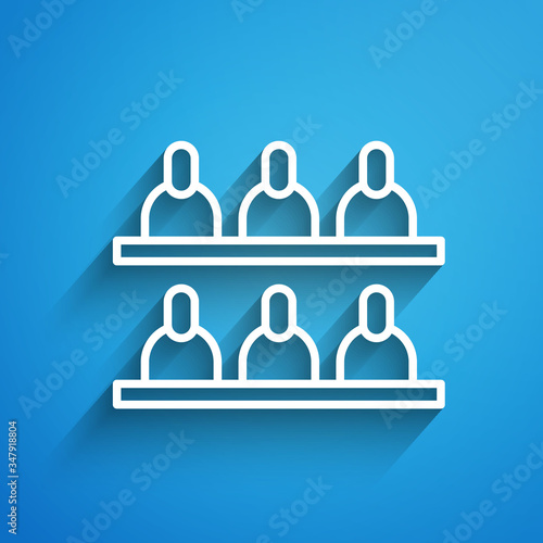 White line Jurors icon isolated on blue background. Long shadow