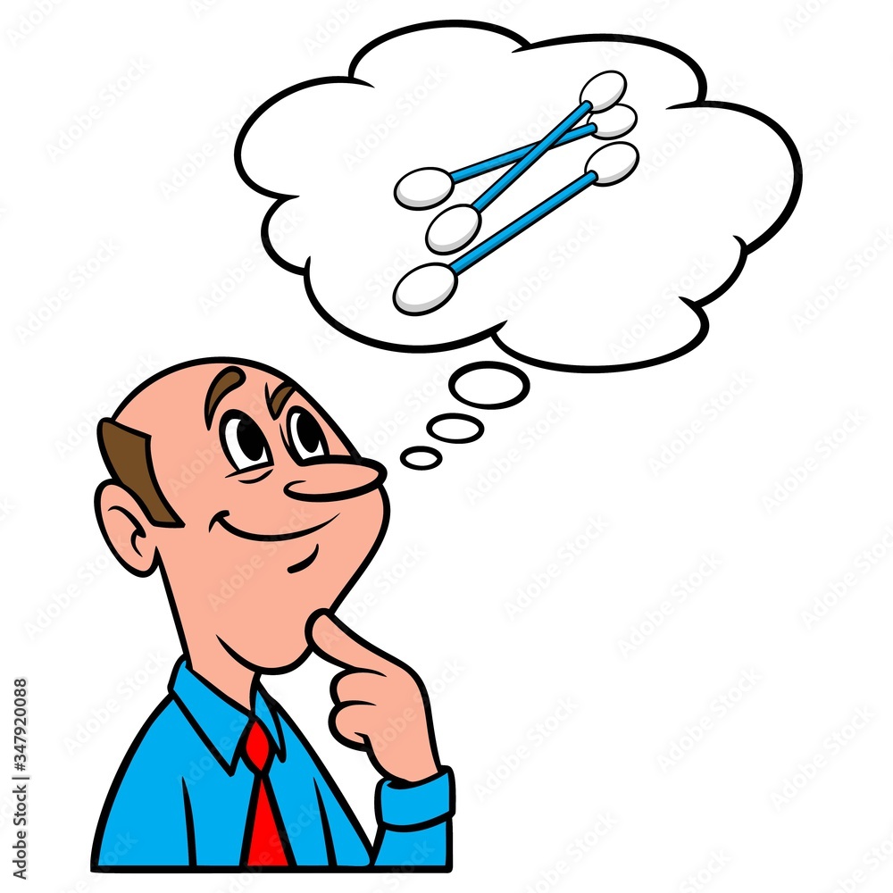 Thinking about Cotton Swabs - A cartoon illustration of a man thinking about Cotton Swabs. Thinking about Cotton Swabs - A cartoon illustration of a man thinking about Cotton Swabs.