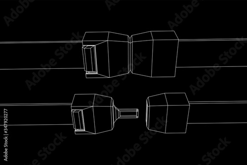 Safety auto seat belt inserted and open. Wireframe low poly mesh vector illustration.