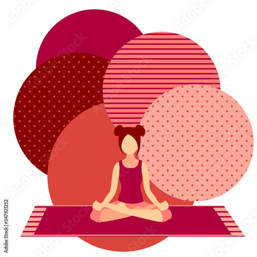 colorful illustration with cute faceless gril doing lotus asana