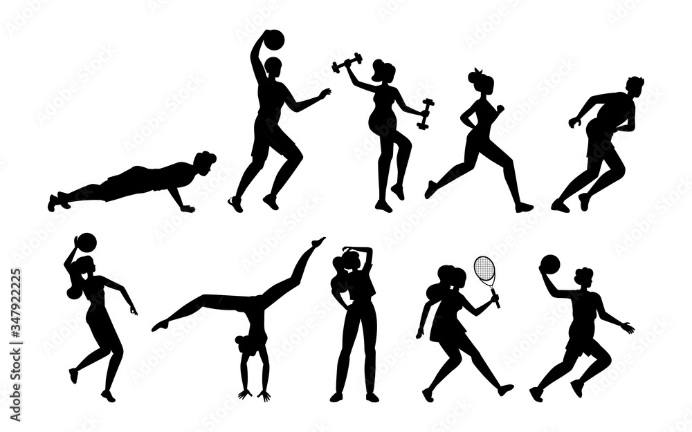 Obraz premium People doing sport activities fitness workout or playing sport games.