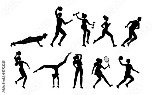 People doing sport activities fitness workout or playing sport games.