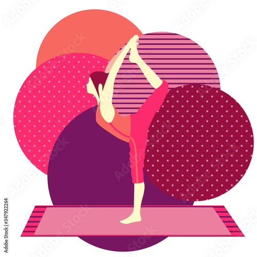 colorful illustration with cute faceless gril doing lord of dance asana