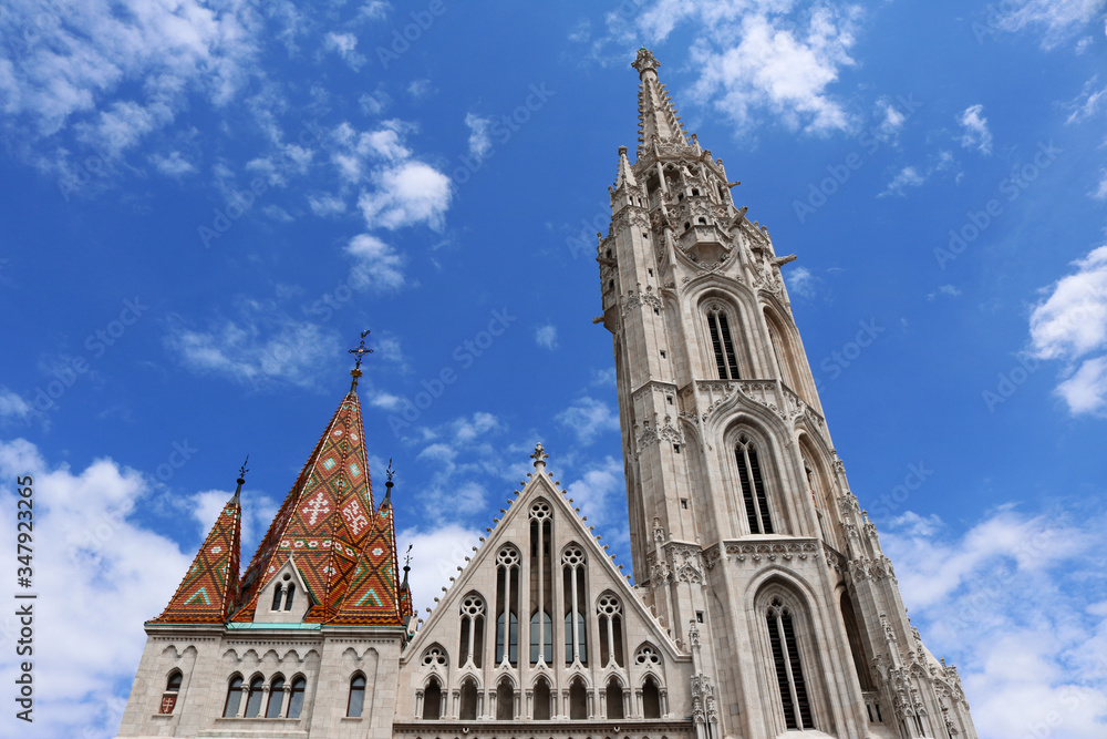 St. Matthias Church in Budapest with Beautiful Blue Sky, Europe Travel Destination