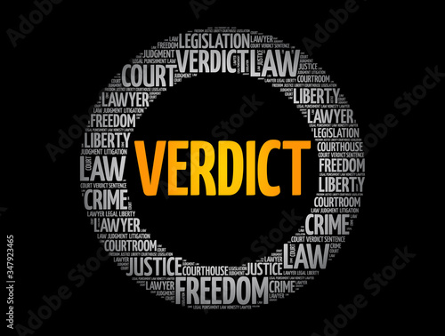 Verdict circle word cloud collage, law concept background
