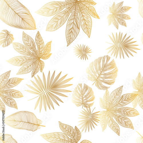 Seamless pattern with tropical leaf palm . Vector illustration.