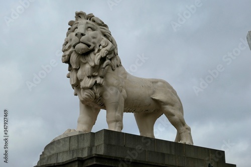 Lion statue in front of the London County Hall, South Bank