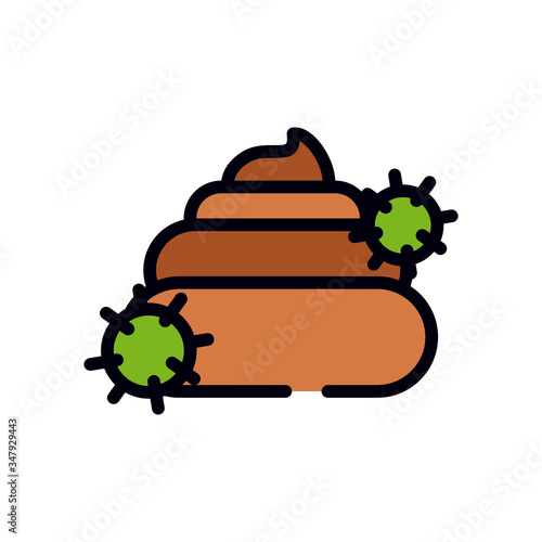 medicine concept, infected poop icon, line and fill style