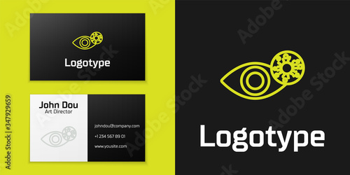Logotype line Reddish eye due to virus, bacterial or allergic conjunctivitis icon isolated on black background. Logo design template element