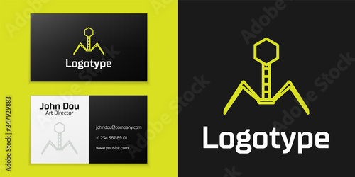 Logotype line Bacteria bacteriophage icon isolated on black background. Bacterial infection sign. Microscopic germ cause diseases concept. Logo design template element