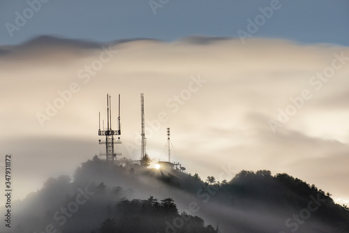 View of radio towers on Mount Wilson during fog photo