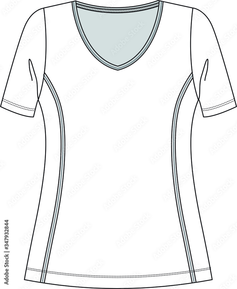 Vector Fashion Cad Tshirt Women Long Sleeved Blouse Sketch Women Round Neck  Tshirt Technical Drawing Sketch Flat Jersey Blouse With Front Back View  White Color Stock Illustration - Download Image Now - iStock