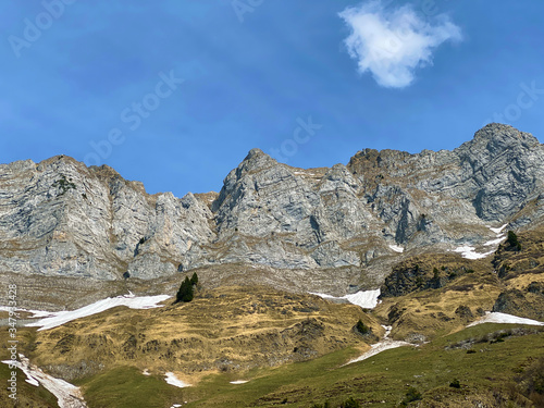 Alpine peak Selun in the Churfirsten mountain range, between the Obertoggenburg region and Lake Walensee, Walenstadtberg - Canton of St. Gallen, Switzerland (Kanton St. Gallen, Schweiz) photo