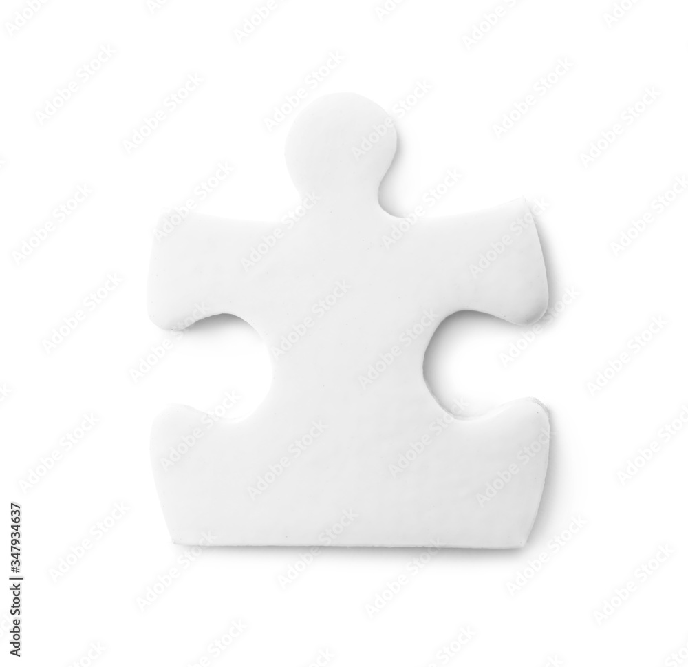 Blank puzzle piece isolated on white, top view Blank puzzle piece isolated on white, top view