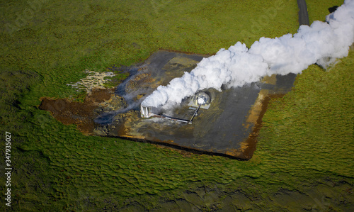 Aerial shot of a pumpstation at geothermal power station in Iceland photo