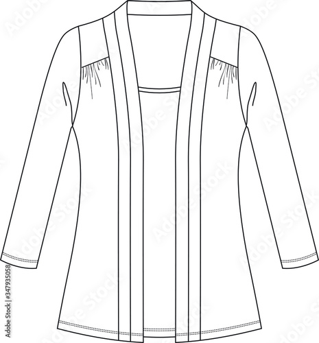 Two in one cardigan and blouse. Fashion Flat Sketches, Apparel Design Template