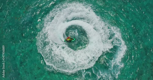 Top down view of jet ski in ocean