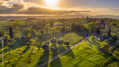 Aerial view tuscan countryside